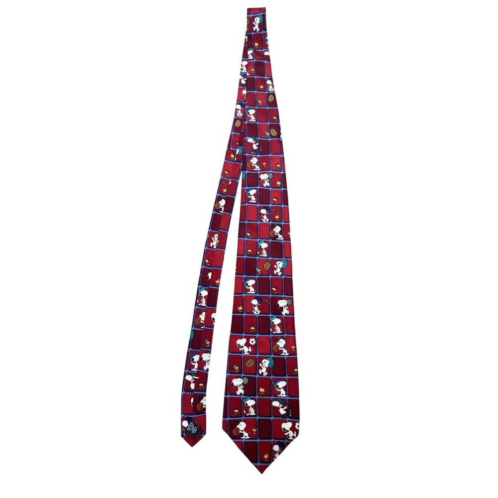 Peanuts Snoopy Tie Mens One Size Red Silk Sports Cartoon Necktie Made USA